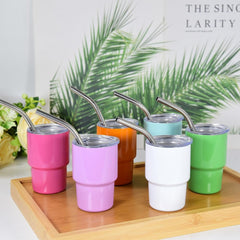 Mini Tumbler Shot Glass with Straw and Lid