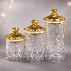 3-Piece Luxury Acrylic Storage Jar Set with Gold Lid | Multipurpose Kitchen & Home Organizer