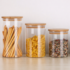 3 Pcs Large Size Glass Jar Set with Wooden Lids | Air-Tight Storage Jars