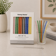 Danny Home 13Pcs Glass Drinking Straw Set – 20cm (Bent Straws)