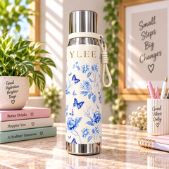 Elegant Floral Stainless Steel Water Bottle β Insulated Bottle with Carry Strap