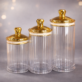 3-Piece Luxury Acrylic Storage Jar Set with Gold Lid | Multipurpose Kitchen & Home Organizer