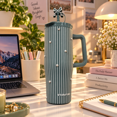 Pearl Stripe Insulated Tumbler with Handle & Straw