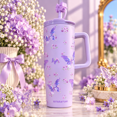 Cute Pastel Aesthetic Tumbler with Handle & Straw – 40oz