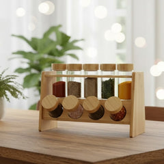 9 Pcs Spice Set – Glass Jars with Wooden Stand