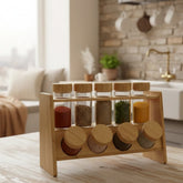 9 Pcs Spice Set – Glass Jars with Wooden Stand