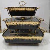 3 Pieces Luxury Ceramic Buffet Serving Dishes Set with Gold Stand & Glass Lid