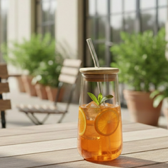 Teardrop Tinted Glass Tumbler with Straw
