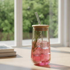 Teardrop Tinted Glass Tumbler with Straw