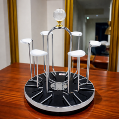 Revolving Glass Stand – 6 Slot Rotating Glass Holder with Crystal Knob