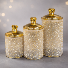 3-Piece Luxury Acrylic Storage Jar Set with Gold Lid | Multipurpose Kitchen & Home Organizer