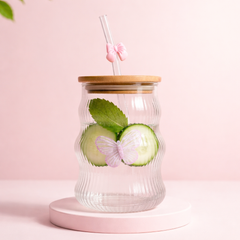 Mason Jar Butterfly Glass Cup – Bamboo Lid & Reusable Straw