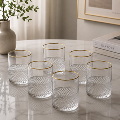 Luxe Gold Rim Swirl Glass Tumbler Set – 6 Pieces