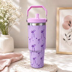 Bow Love Insulated Bottle – Cute Stainless Steel Water Bottle with Handle