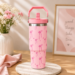 Bow Love Insulated Bottle – Cute Stainless Steel Water Bottle with Handle