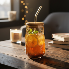 Swirl Textured Glass Tumbler with Airtight Lid & Straw
