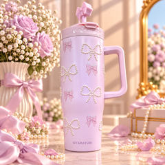 Cute Pastel Aesthetic Tumbler with Handle & Straw – 40oz