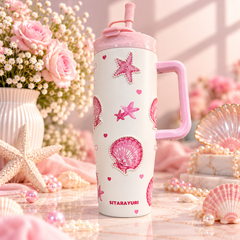 Cute Pastel Aesthetic Tumbler with Handle & Straw – 40oz