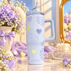 Cute Pastel Aesthetic Tumbler with Handle & Straw – 40oz