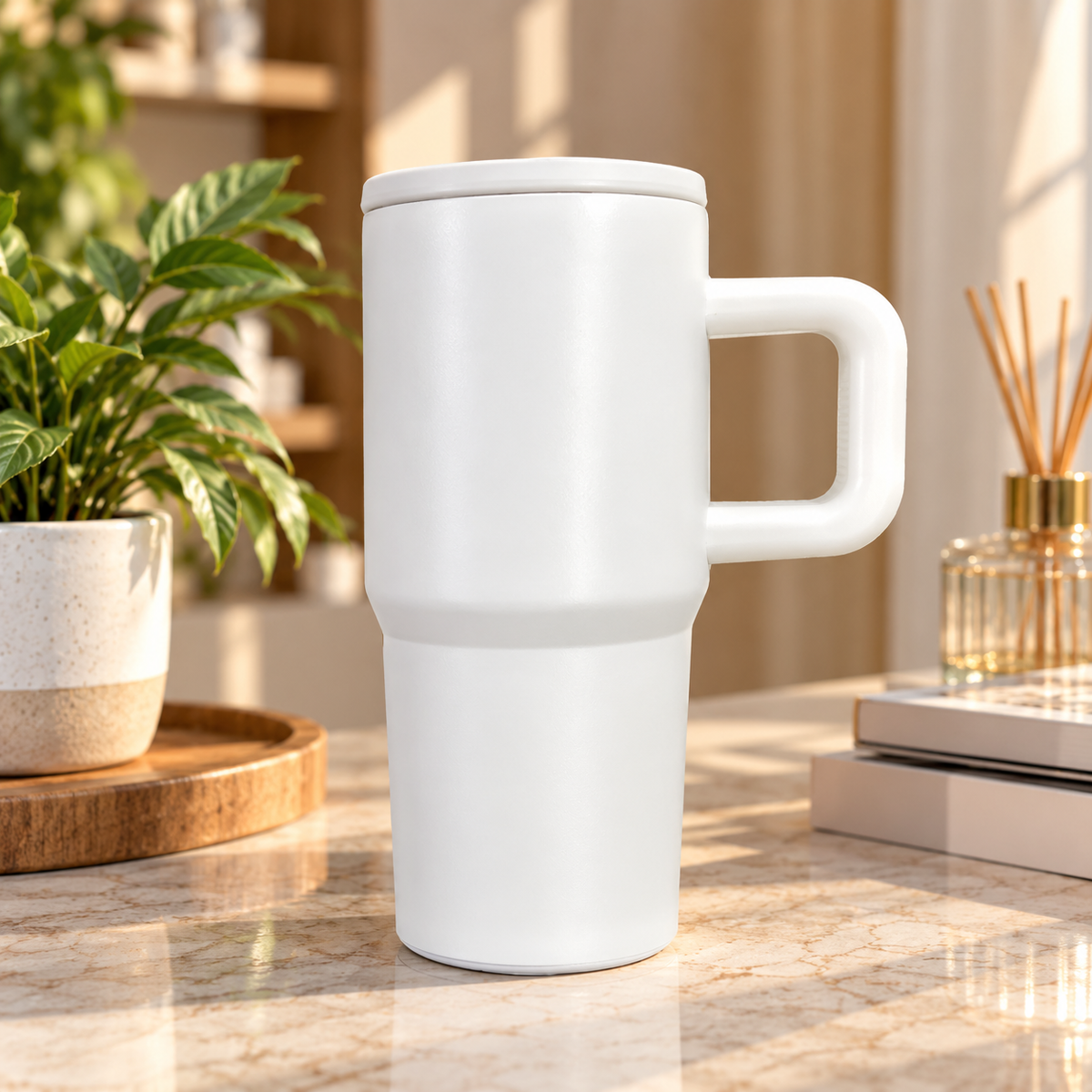 40oz Insulated Travel Tumbler with Handle & Lid – Premium Large Coffee Cup