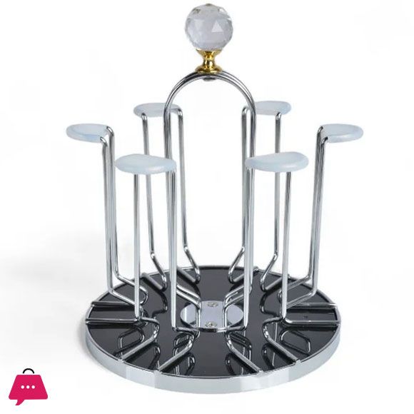 Revolving Glass Stand – 6 Slot Rotating Glass Holder with Crystal Knob